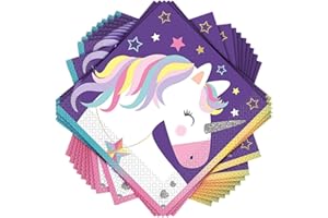 UNIQUE PARTY Multicolor Stars & Unicorn Luncheon Paper Napkins (16cm) Pack of 16 - Perfect for Enchanting Dining Experience