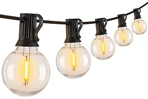 BRIGHTOWN Outdoor String Lights Mains Powered - 28 Feet G40 Festoon Lights with 25 LED Shatterproof Bulbs, Weatherproof Commercial Garden Hanging Lights for Patio Backyard Party Decor, E12 Socket Base, Black