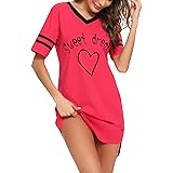 Litherday Camicia Notte Donna Cotone Pigiama Donna a Maniche Corte Sciolto Camicia da Notte Elegante con Scollo a V Camicia d