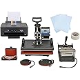 Heat Press Multi Function 5 in 1 Combo Machine & Printer Sublimation Transfer Bundle Kit T-Shirt Mug Cap Tee Plate Custom Design Print Personalise Customise