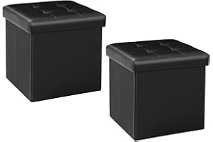 Bonlife Pouf Cubo Poggiapiedi Sgabello Pieghevole,Nero Ecopelle Cubo Portaoggetti Pouf da Camera,Ottomane,32x32x32cm (Marrone)