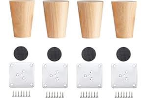 Qrity 4 Piezas Patas para Muebles Madera, Patas de Madera para Mesa, Patas de Sofá o Muebles, Pies de Madera para Muebles con Placas de Montaje y Tornillos, 6CM