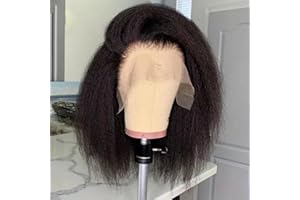 EMOL Yaki Straight Lace Front Perruques Femme cheveux 13x4x1 Tpart intermédiaire Lace Front Wigs Human Hair 100% cheveux brésiliens lacets perruque Kinky Straight Human Hair Wigs 150% densité 12 pouces