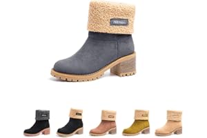 Hitmars Womens Winter Boots Ladies Fur Lined Mid Calf Boots Flat Suede Warm Leather Snow Boots Comfort Slip On Black Brown Grey Khaki Size 3-9 UK