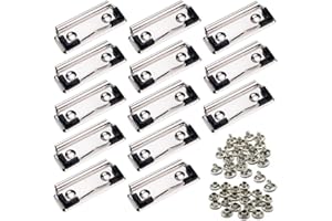 WANFOOU Portablocco a clip, 20 Pcs Clipboard Clips con Rivetti da Montare, con Impugnatura in Gomma, Piatto Morsetto Metallici per Portablocco Appunti Porta Note