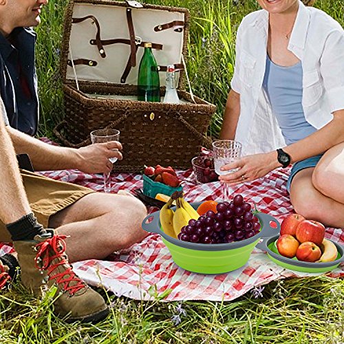 Faltbarer Seiher, Diealles 2 Stück Faltbare Abtropfsieb Silikon Faltbarer Nudelsieb Faltbar Silikon Filter Gemüse Frucht Korb Für Küchenzubehör Set (Grün) - 7