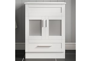 ARTETHYS Bathroom Sink Cabinet, 60cm Bathroom Storage Cabinet with 2 Doors and a Drawer, Vanity Units, Modern White Cabinets Free Standing Without Sink