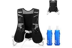 FEADBYT Gilet da corsa da uomo e da donna, con 2 bottiglie d'acqua da 500 ml, zaino multifunzionale da corsa, regolabile, riflettente, per maratona, escursionismo