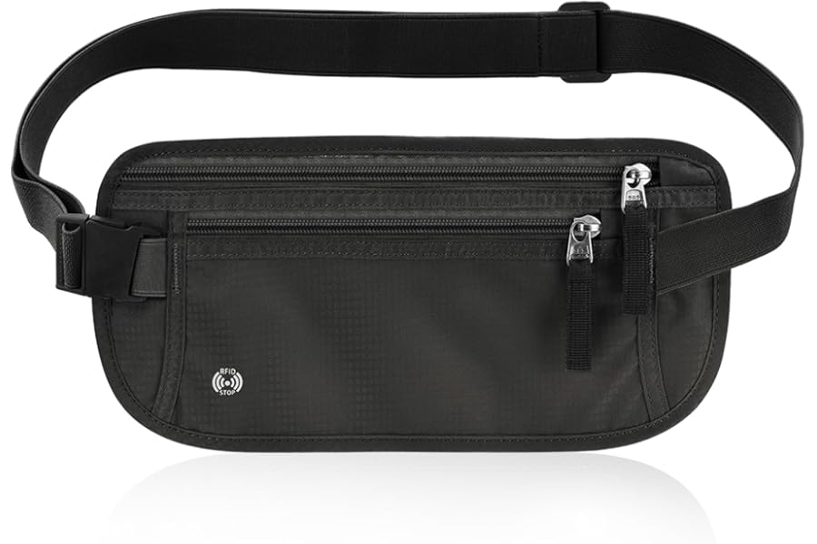 Ultra-Slim Money Belts for Travel Hidden, Mellbree RFID Blocking Travel Security Belt Hidden Passport Pouch with Senseless Comfort Design – Anti-Pickpocket Protection for Cash & Documents Black