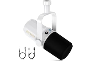 FDUCE SL40 Micrófono de Podcast dinámico Vocal para podcasting,Juegos,transmisión y grabación en Vivo,Salida de Auriculares integrada,botón de Silencio,micrófono USB/XLR Completamente metálico(Blanco)