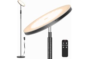 MUKUXIN Lampadaire LED sur Pied Salon, 36W 3600LM Lampe Salon avec Variateur Télécommande et Contrôle Tactile, Montage en 1 Minute, Base Lestée de 2,5 kg, Lampe sur Pied Adapté pour Salon,Bureau(Noir élégante