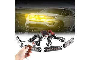 Teguangmei 4x6 LED Car Emergency Strobe Flashing Beacon Lights 4 in 1 Surface Mount Grill Light Warning External Light with Wireless Remote for Vehicle Truck Trailer Van DC12V Amber