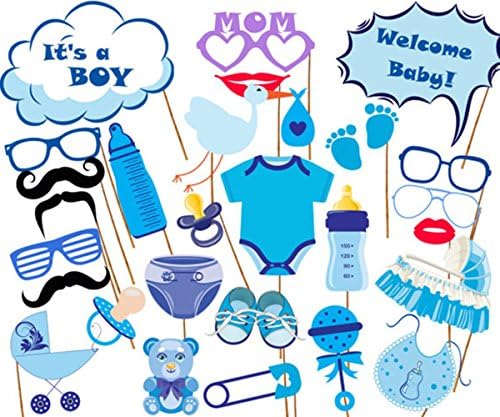 It's A Boy Baby Shower Party Photo Booth Props Kits on Sticks Set of 26pcs