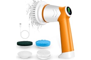 KOOHORO Electric cleaning brush 2 speed, Spin Scrubber with Upgrade LED Display, Power Scrubber with 7 Replaceable Brush Heads,bathroom brush for home,Floor,Kitchen,Bathtub,Stove,Car,Tile,Window (orange)