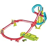 Hot Wheels Track Set, Hot Wheels Neon Races Multiple Racing Excitement Track Set, 1 car, motor accelerator, one or bi