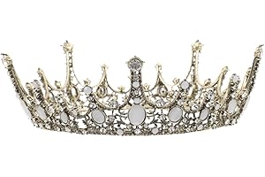 LURROSE Vintage Baroque Crystal Princess Diadem Wedding Bridal Diamante Rhinestone Tiara Crowns Pageant Quinceanera Prom Hair Jewelry