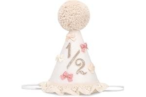 Cunegra Bow Half Birthday Hat for Girls, White Felt 1/2 Birthday Cap with Pom-Pom, 1/2 Birthday Decoration Hat, 6 Months Photo Prop for Baby