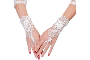 LONTG Gants de Mariage Dentelle Femme Gant de Mairée Demoiselle d'honneur Mitaine de Doigt Crochet Gothique Élégant Demi-doigts Floral Nuptiale Gloves de Soirée Banquet Théatre Bal Accesoires de Mariage
