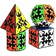 Yealvin Gear Cube Set, Magic Cube Bundle of Gear Pyraminx Cube 3x3 Gear Cube Gear Cylindrical and Ball Cube Speed Cube Puzzle Cubes 4Pcs