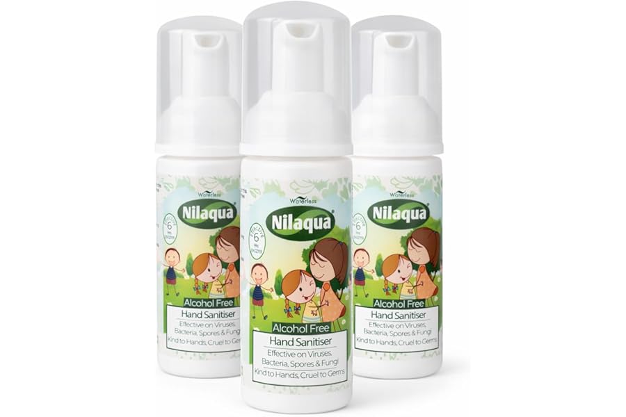 Nilaqua Little Hands Foaming Hand Sanitiser, Alcohol Free, Pocket Travel, Kind To Hands and Non Drying 50ml Trio Pack - Antibacterial and Antiviral Foam