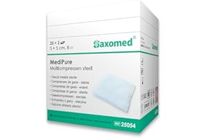 SAXOMED 50 garze sterili 5x5 cm - garze sterili per medicazione in 100% cotone - compresse di garza sterile 5x5 in buste singole non aderente - extra morbide, traspiranti e assorbenti