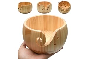 HAHHHHA Holzgarnschale mit Bambus-Häkelnadeln und Löchernhalter, DIY-Geschenkhalter zum Stricken von Handarbeiten, Garnschalen-Set, Mutter-DIY-Handarbeit, Garn-Aufbewahrungsschalen für Garnbälle und Knäuel