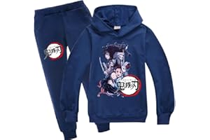 Yumenam Unisex Niño Traje de Chándal Sudaderas con Capucha y Pantalones 2 Piezas Conjunto Tanjirou Nezuko Impreso Casual Pullover Jogging Sudaderas Chándal Jumper Hip Hop Streetwear Ropa Deportiva