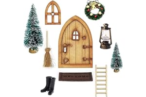 FANXIYA Wichteltür Weihnachten Set aus Hölz Nissedor Set Miniatur Wichtel Tür Weihnachten mit Zubehör Weihnachtswichtel Tür Set