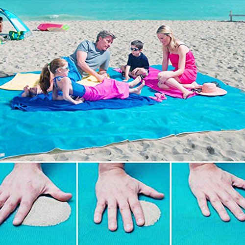 Stranddecke Sand-Frei Matte Stranddecke Sand-Proof Faltbar Schnell Trocken Leicht zu Reinigen Beach Decke 200 x 200cm (Blau) - 2