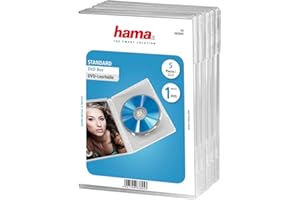 Hama Boîtier standard (pour DVD, convient également aux CD et aux Blu-ray, avec film pour l'insertion de la jaquette, lot de 5) Transparent