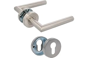 Amig - Juego de Manillas con Roseta para Puertas - 136 x Ø19 mm - Diseño Elegante y Sencillo - Ideal para tu hogar u oficina - Acero inoxidable - Plateado Mate - Incluye Bocallave para Cilindros