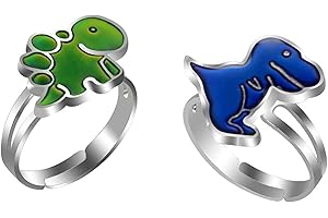 BelleVive 2 Piece Mood Dinosaur Ring Set, Colour Changing, Emotion Feel, Temperature, Adjustable Animal Finger Ring, Fun Jewellery, Party Game Rings, Birthday Gift