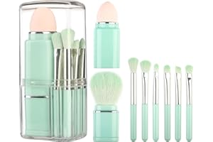 SRUIDYLADY Lot de 8 pinceaux de maquillages portables pour le visage, poudre, blush, anti-cernes, yeux mini makeup brushes, petits pinceau maquillage voyage multifonctionnels avec étui (vert)
