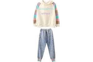 amropi 2 PCS Set Completo Ragazze Felpa con Cappuccio + Denim Pantaloni Jogging Tuta per 3-15 Anni