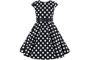 FYMNSI Vestido vintage de los años 50 para niña, estilo rockabilly, vestido de fiesta, estilo retro, con lunares, estampado floral, línea A, falda plisada, largo hasta la rodilla, para 4-12 años