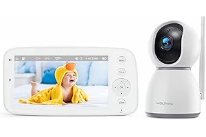 WOLFANG 1080P Babyphone Camera, Écran 5 pouces 720P, Camera Bebe Surveillance avec Rotation et Zoom à 360°, Pas de WiFi, Vision Nocturne, Conversation Bidirectionnelle, Température, Détection des Cris