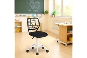 FurnitureR Chaise de Classe Compacte, Siège Ergonomique pour Ecole, Dossier en Maille Respirante en Noir, Hauteur Réglable, Chaise de Salle de Dessin pour Enfants, Facile à Déplacer 360°