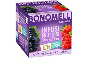 Bonomelli Infusi Fruttosi, Uva Nera e Fragola, Confezione da 12 Filtri, Gusto Intenso e Delicato, Infusione a Caldo e a Freddo, Ingredienti 100% Naturali (24g)