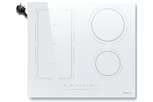 Disaenvir Plug in Induction Hob 4 Zones, 13 Amp 2800W Electric Cooker 60cm with Extended Zone, 4 Burners Cooktops in Touch & Slide, 9 Power Levels Setting, Booster, Pause, Timer, Safety Lock, White