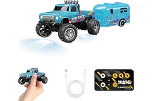CMANLNYK Mini RC Remote Control Monster Truck Toy - 1/64 Scale Alloy Cars with Headlights, Rechargeable Monster Truck Toys, Type-C Charging 2.4GHz Micro RC Car Offroad for Adults Kids