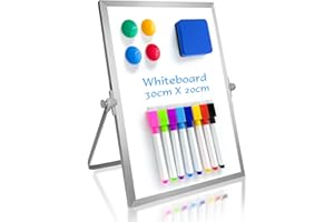 OWill Whiteboard Magnetisch,30 x 20 cm magnettafel kinder,whiteboard klein mit ständer,schreibtafel abwischbar mini whiteboard,tragbare doppelseitige white board,für Schule & Haus und Büro