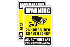 AFUVEN 2 Pack Surveillance Warning Safety Sign CCTV Security Camera Signs Hanging Signage Reflective Aluminum 24 Hour Video Surveillance All Activities Are Monitored And Recorded Sign Outdoor 10" x 7"