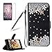 Produktbild Girlyard für Wiko Sunny Diamant Lederhülle, Bling Glitzer DIY Crystal Schutzhülle Luxus Premium PU Flip Case mit Lanyard Strap Standfunktion Kartenfach Magnetverschluss Etui für Wiko Sunny Weiß Blumen