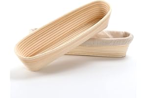 SUREBUY 2 cestas de fermentación de pan, de ratán natural, ovaladas, para masa de pan, pizza y repostería, 37,5 cm
