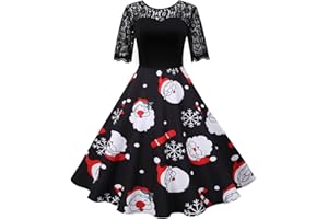 HAOLEI Women Christmas Dresses UK Clearance,Ladies Short Sleeve/Sleeveless Santa Xmas Dresses,Flared A Line 1950s Swing Dress Christmas Costume for Cocktail Party