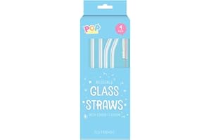GEM IMPORTS White Glass Straws with Cleaner, Pack of 4 - Reusable & Stylish Design, Perfect for Hot & Cold Drinks