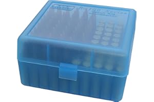 MTM 100 Round Flip-Top Rifle Ammo Box 22-25, 308 W, 243 (Clear Blue)