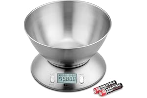 ‎HIMALY himaly 5KG Digitale Küchenwaage, Edelstahl-Kochwaage mit Abnehmbarer Schüssel zum Backen und Kochen, Tara-Funktion, LCD-Display, Auto-Off