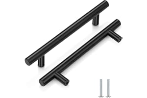 CCHONG 2 Pack Kitchen Cupboard Handles Stainless Steel Kitchen Door Handles Brushed Cabinet Handles Wardrobe Handles Drawer Handles (Black, Hole Centre 128mm)