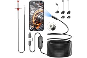 Ferdiiz Endoscope Inspection Camera with Lights, 1920P HD Inspection Camera, IP67 Borescope 16.5ft Flexible Cable, with 160cm Retractable Pipe Cleaner Claw Grabber, Hair Clog Remover, iOS9+ Android 6+